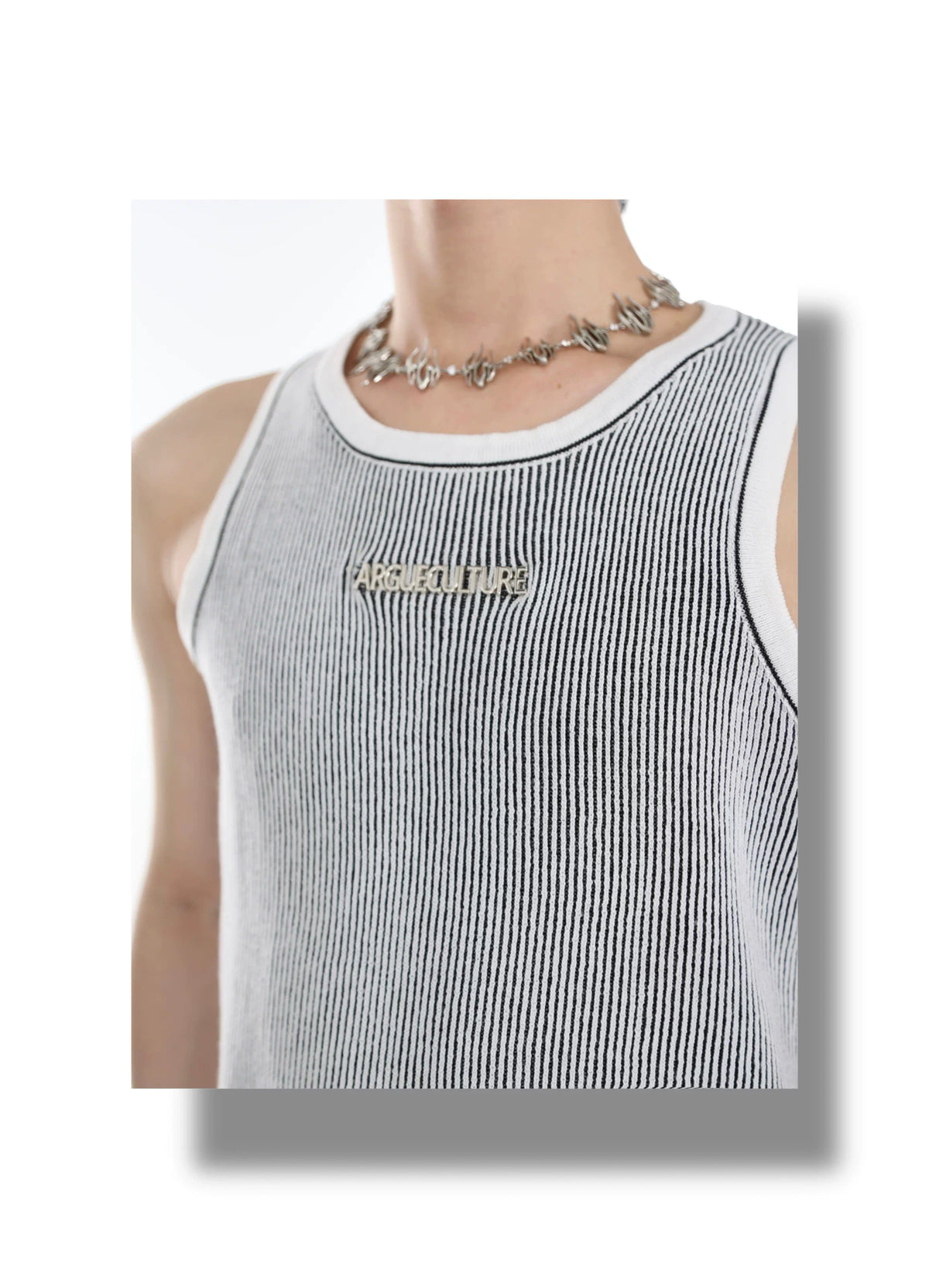 Textured Stripe Metal Logo Tank Top | Streetwear - description image 9