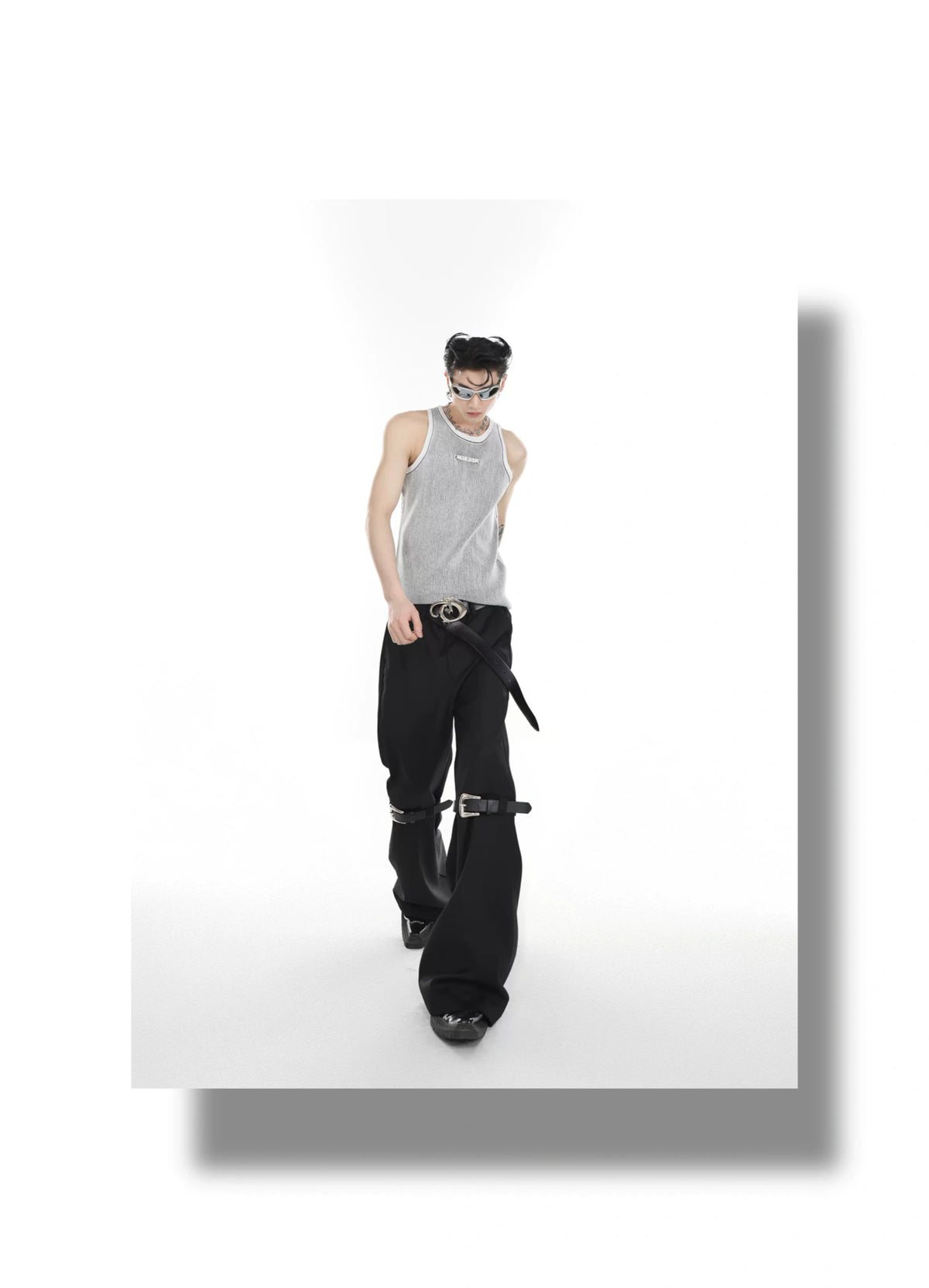Textured Stripe Metal Logo Tank Top | Streetwear - description image 10