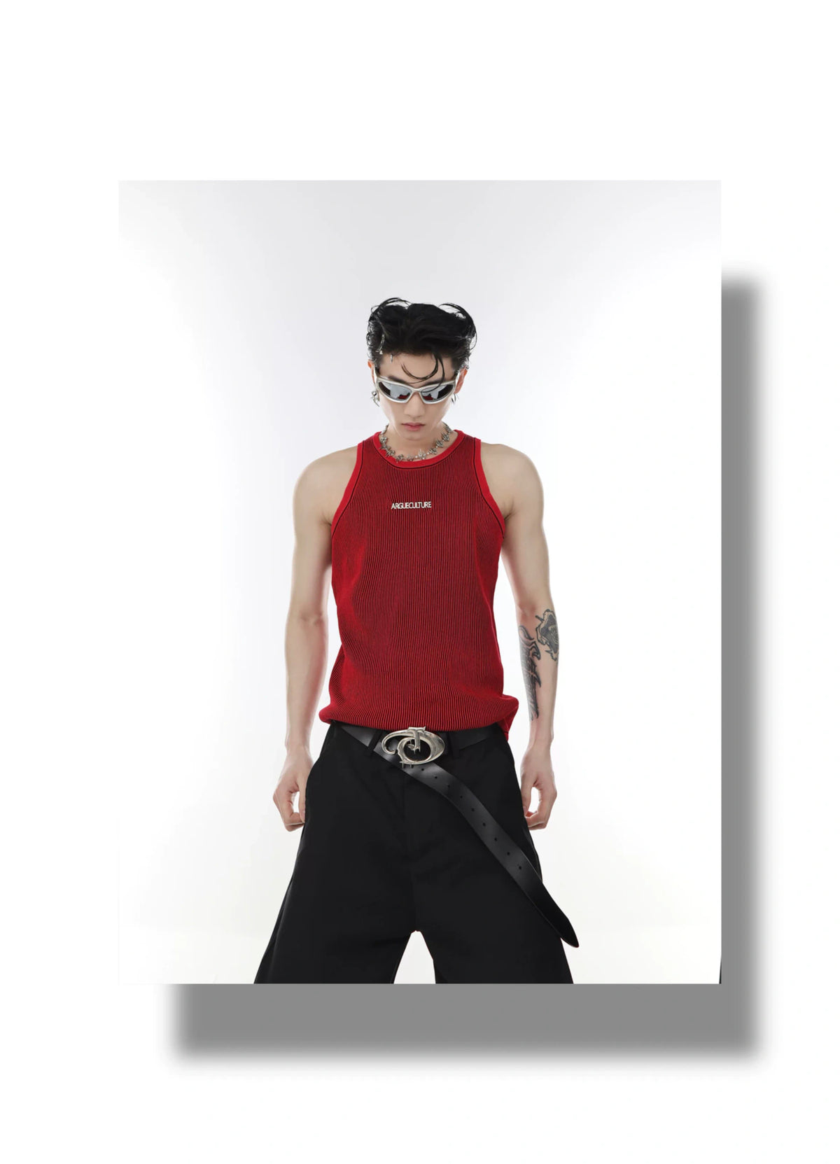 Textured Stripe Metal Logo Tank Top | Streetwear - description image 11
