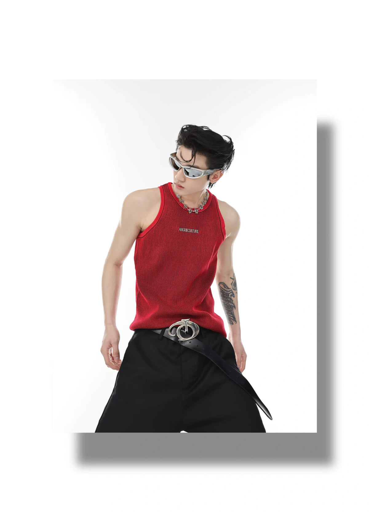 Textured Stripe Metal Logo Tank Top | Streetwear - description image 13