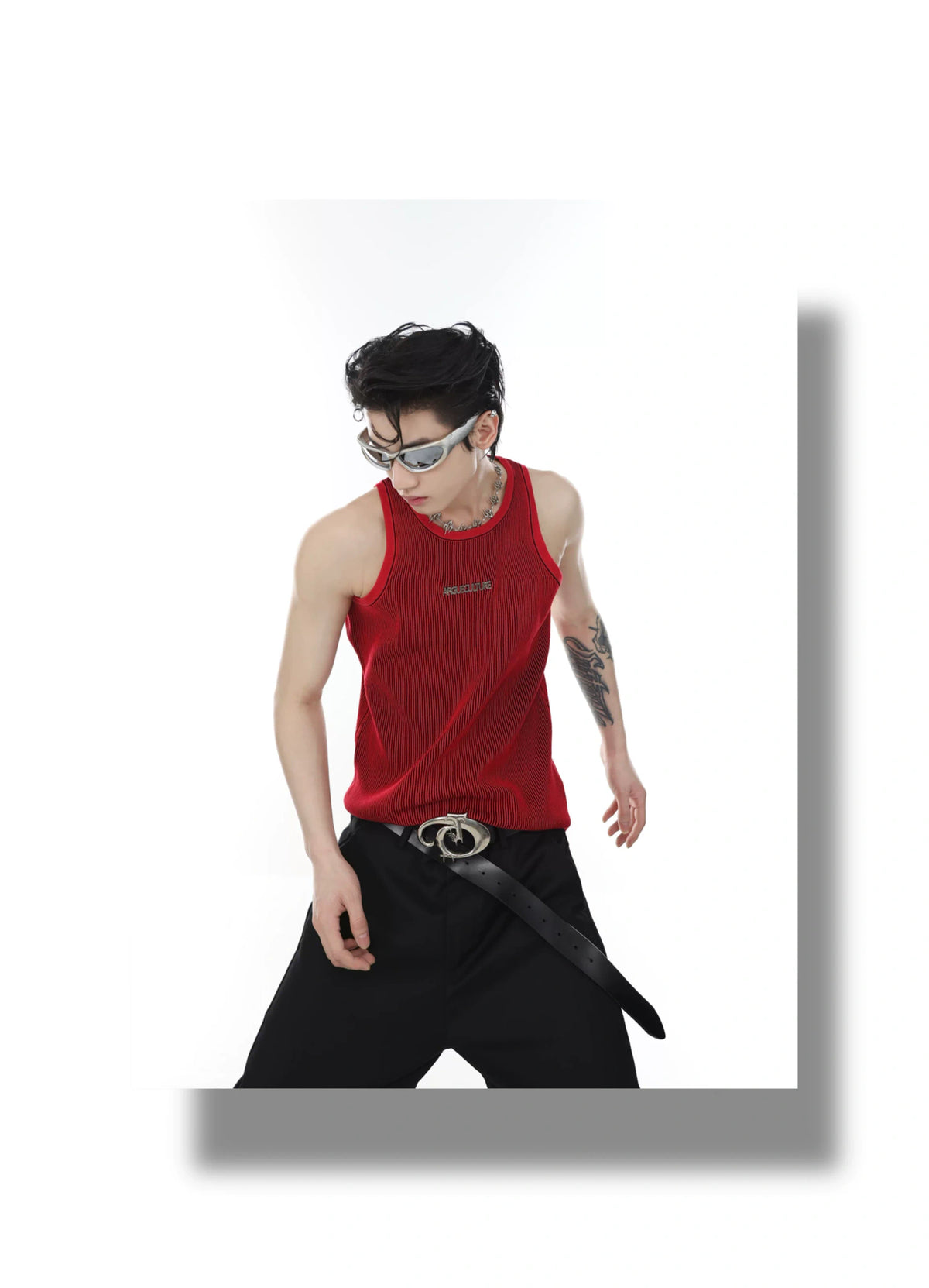 Textured Stripe Metal Logo Tank Top | Streetwear - description image 15
