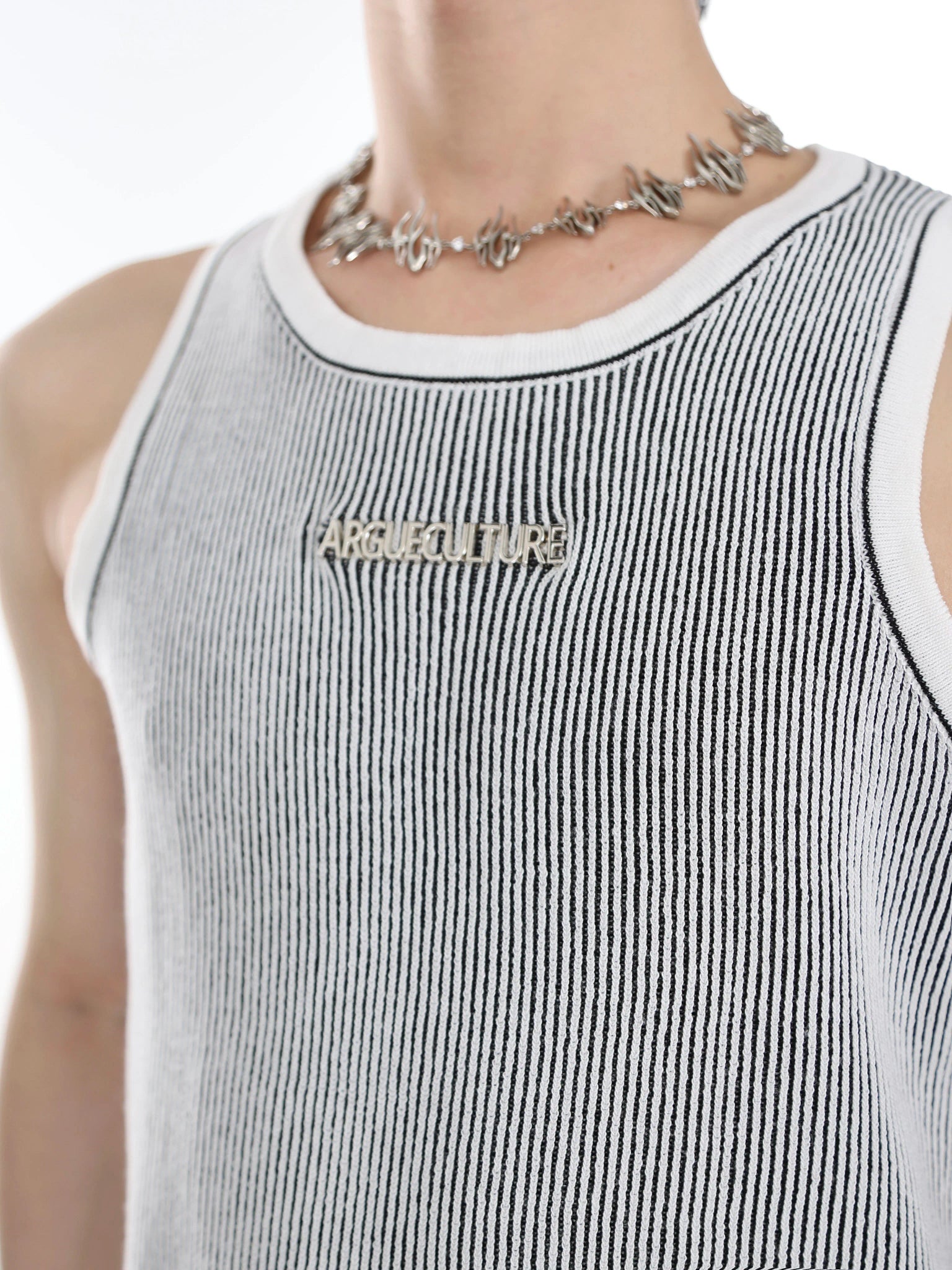 Textured Stripe Metal Logo Tank Top | Streetwear - main image 5