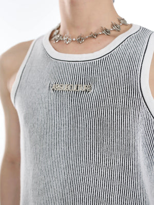 Textured Stripe Metal Logo Tank Top | Streetwear - main image 5
