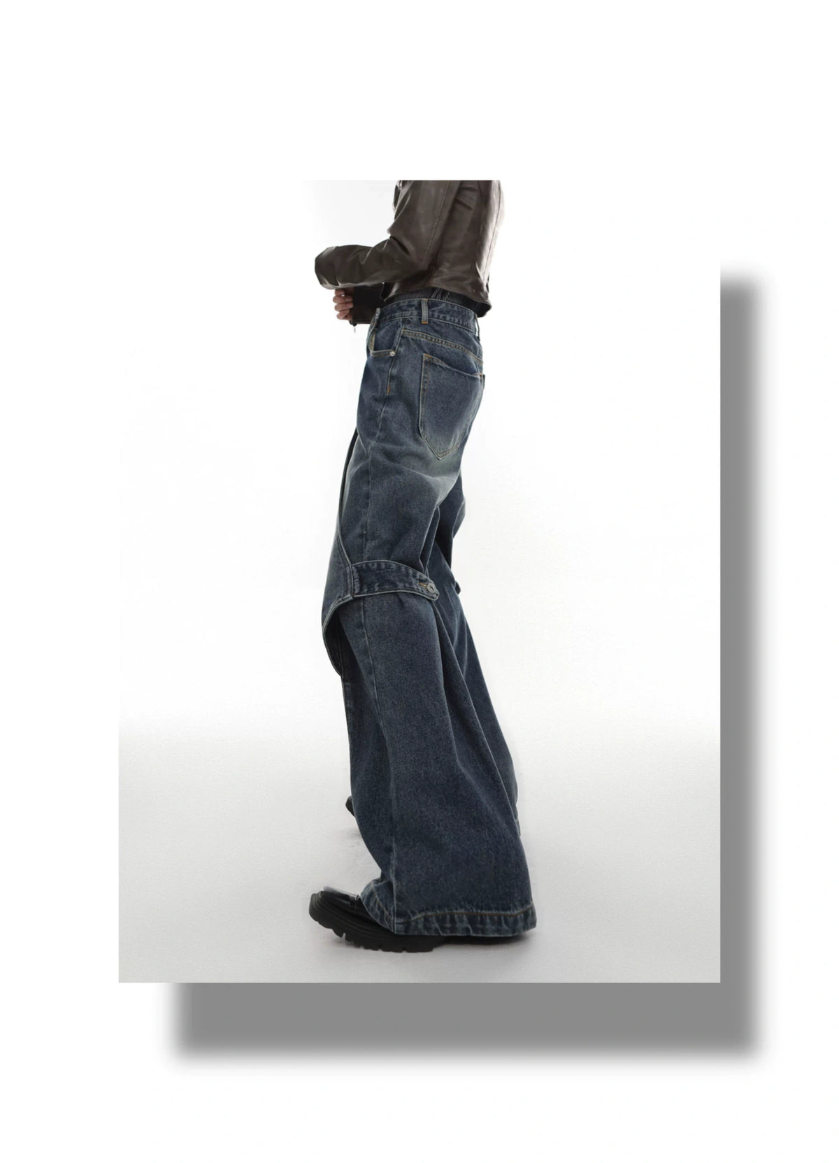Washed Deconstructed Flared Jeans | Dual-Waist Denim - description image 2