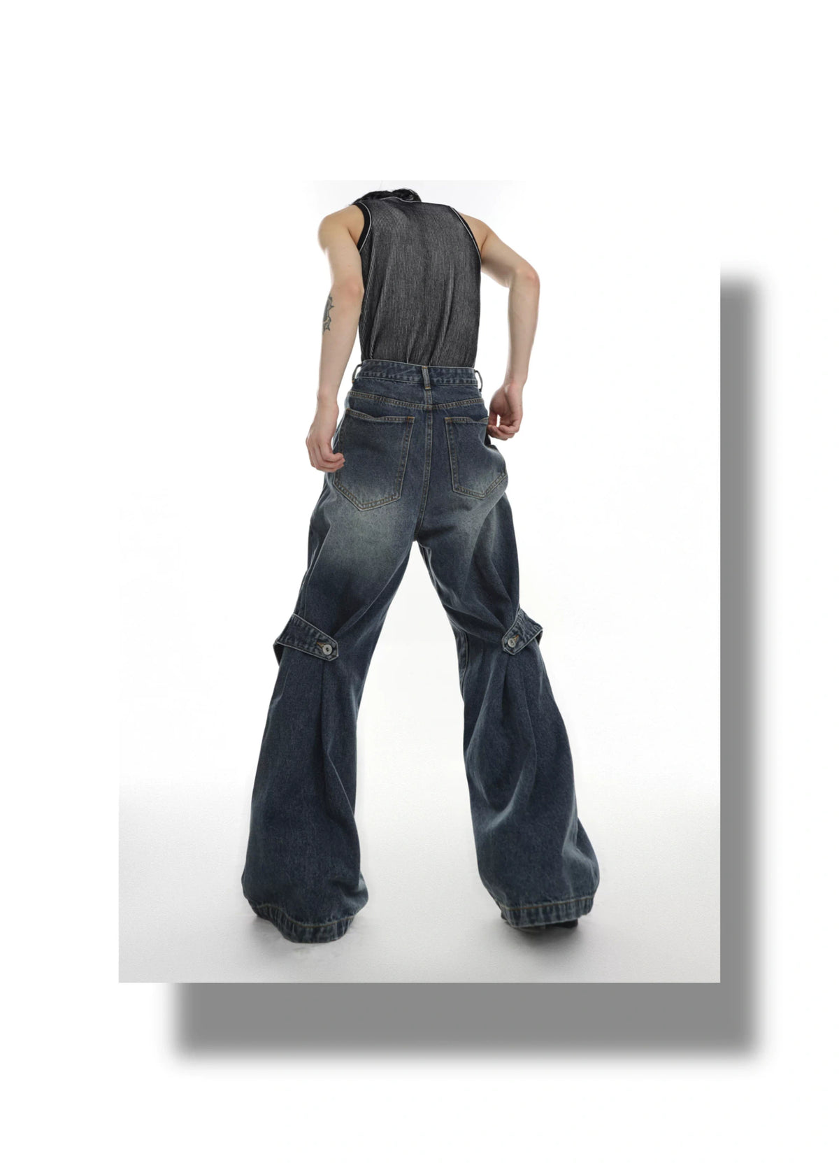 Washed Deconstructed Flared Jeans | Dual-Waist Denim - description image 4