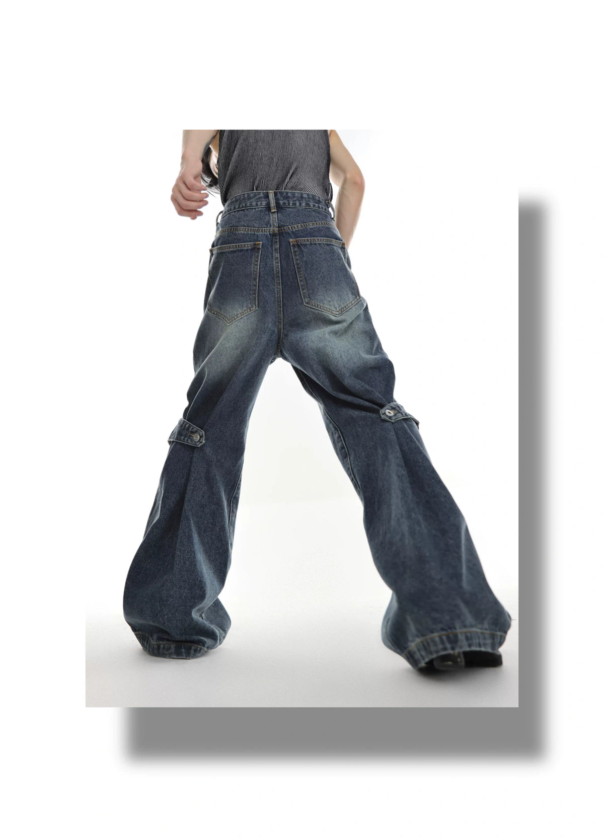 Washed Deconstructed Flared Jeans | Dual-Waist Denim - description image 7