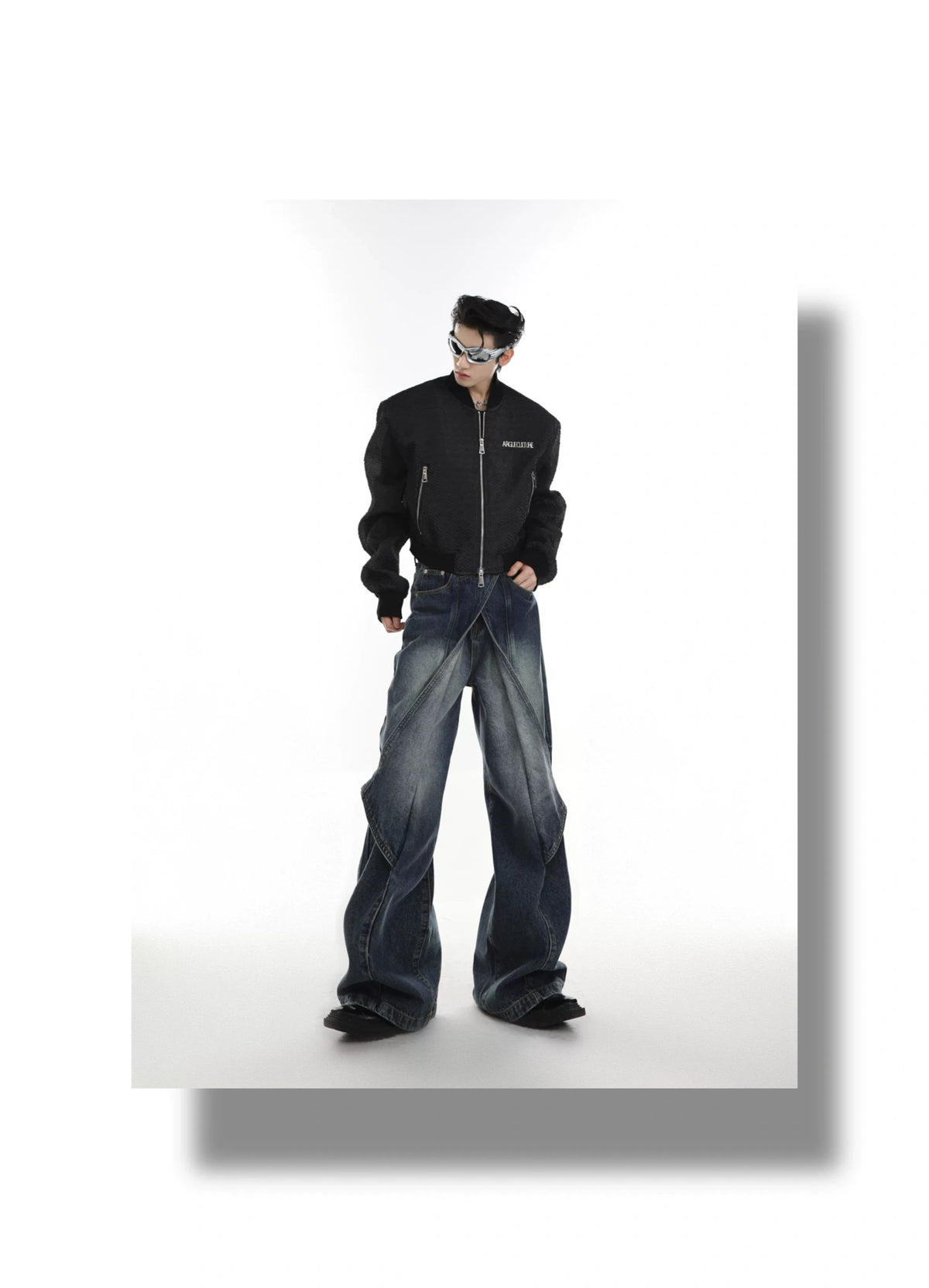 Washed Deconstructed Flared Jeans | Dual-Waist Denim - description image 9