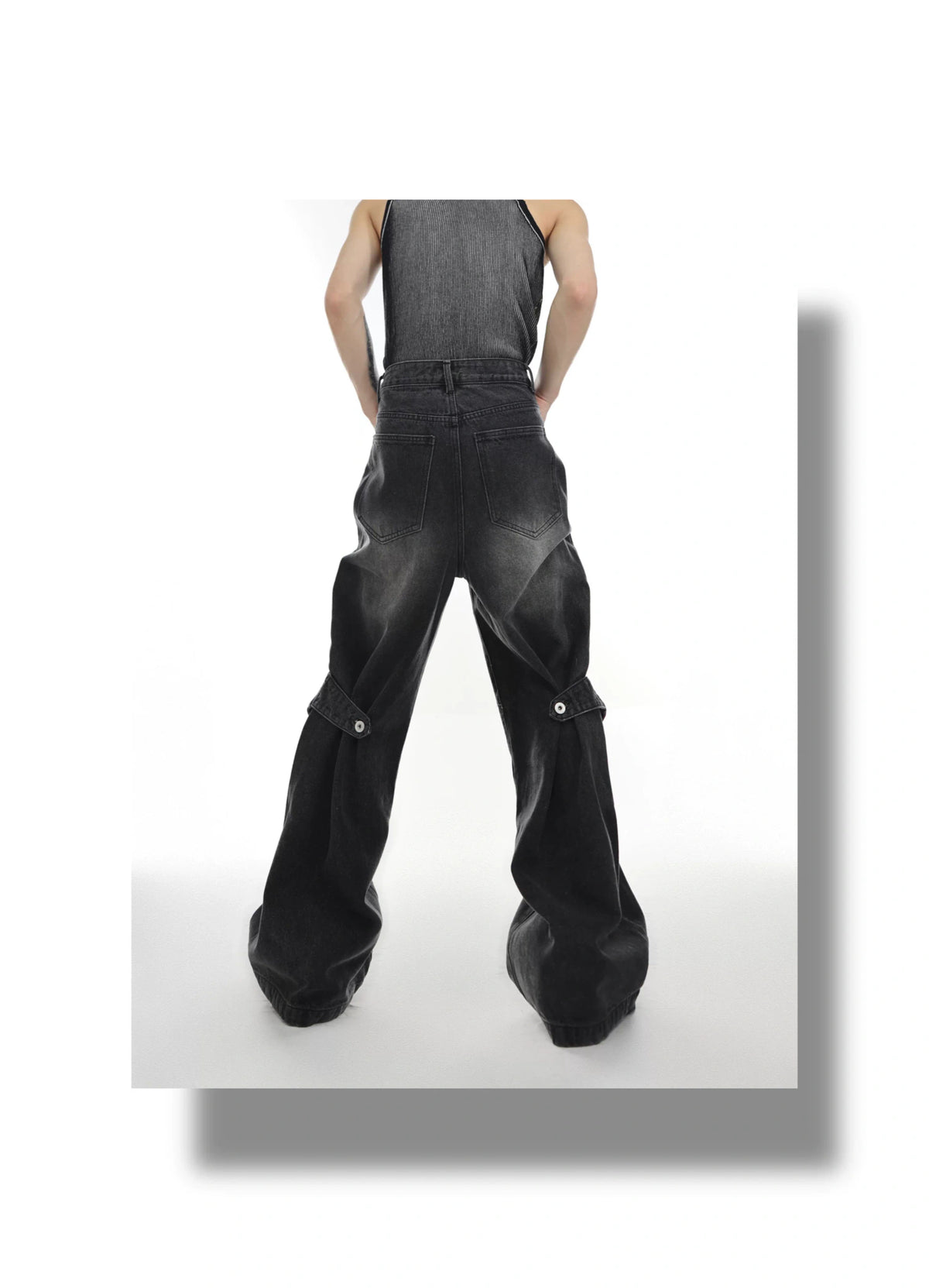 Washed Deconstructed Flared Jeans | Dual-Waist Denim - description image 12