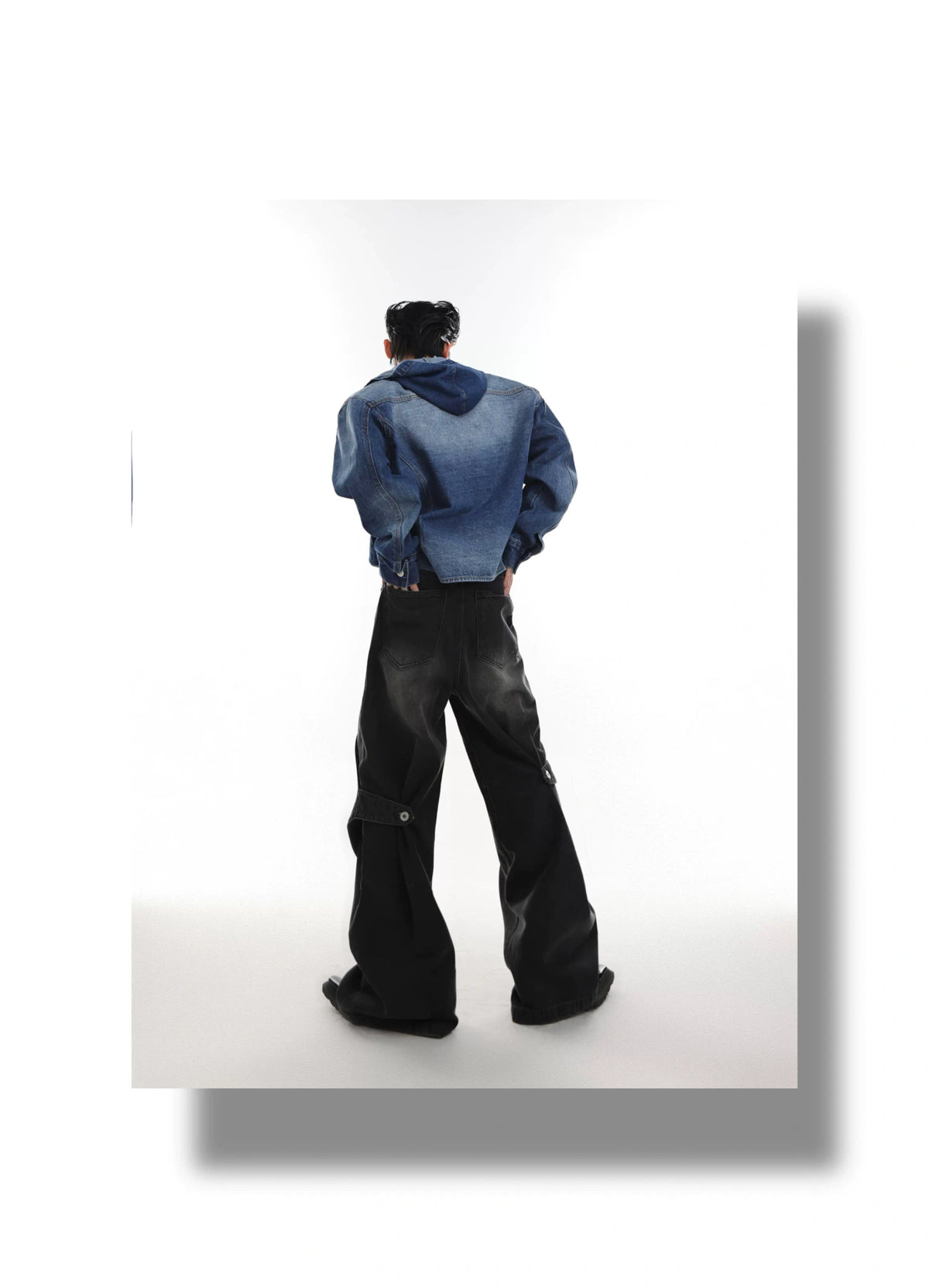 Washed Deconstructed Flared Jeans | Dual-Waist Denim - description image 17
