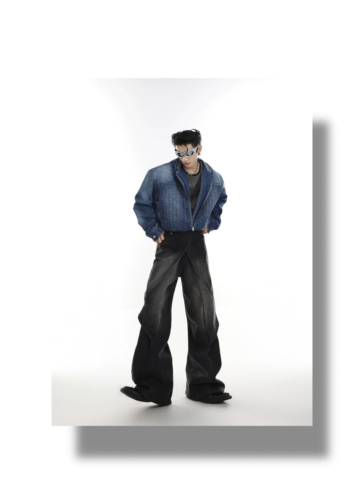 Washed Deconstructed Flared Jeans | Dual-Waist Denim - description image 18