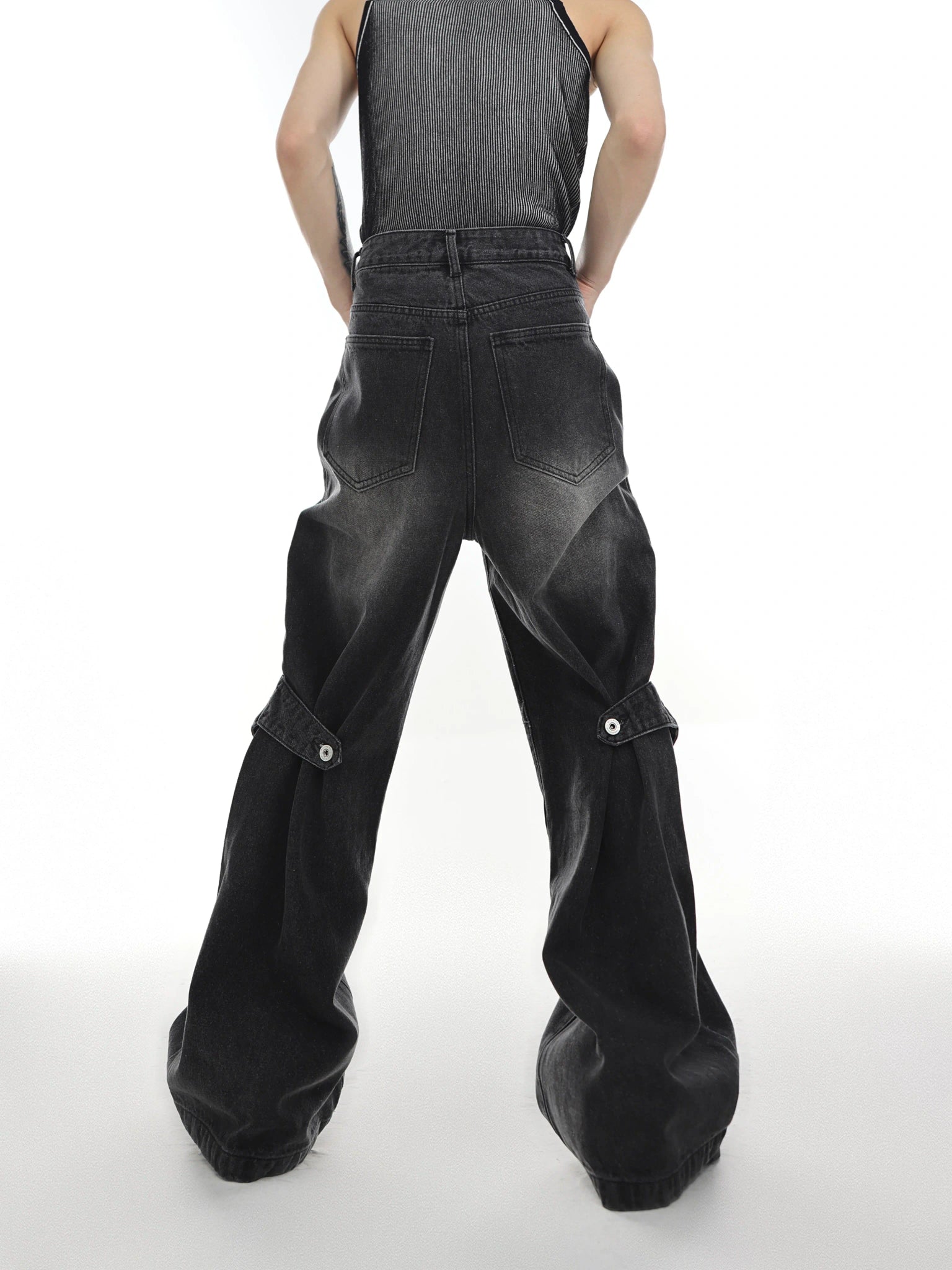 Washed Deconstructed Flared Jeans | Dual-Waist Denim - main image 3