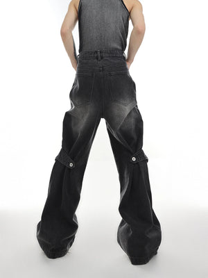 Washed Deconstructed Flared Jeans | Dual-Waist Denim - main image 3