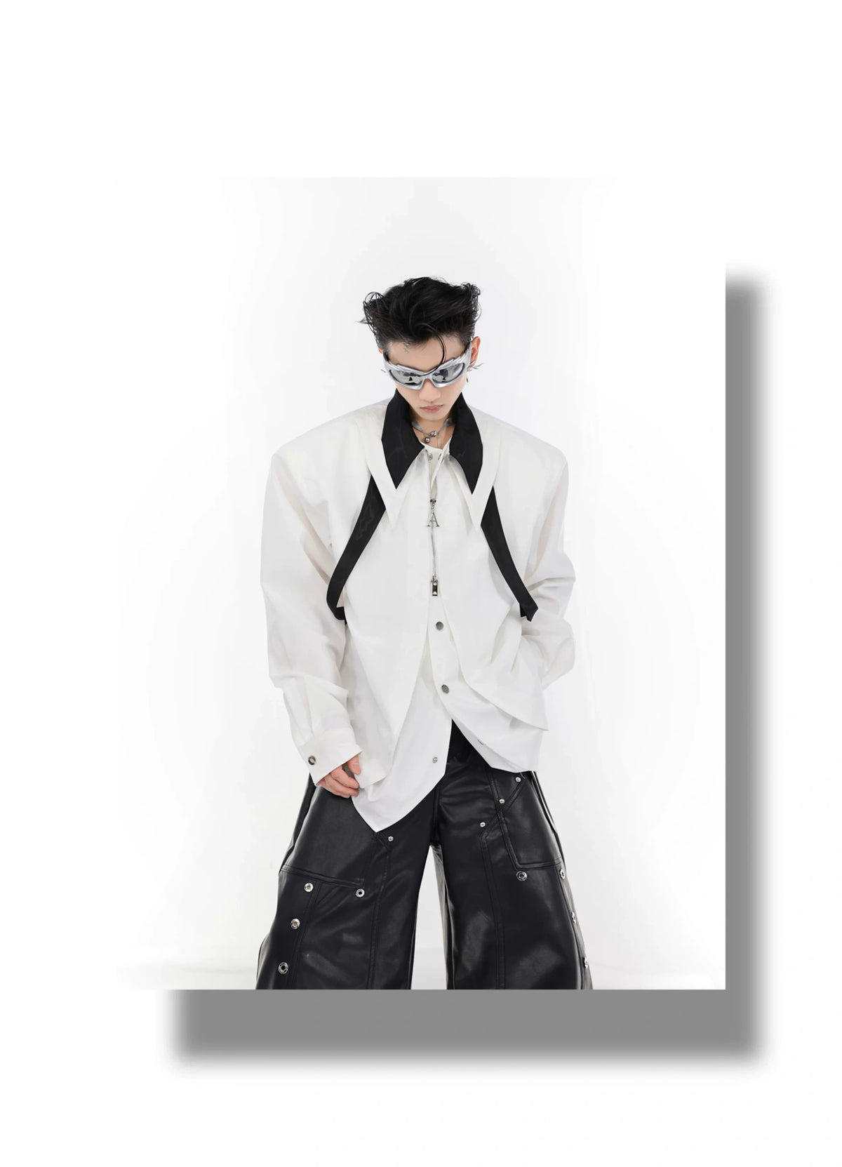 Unisex Contrast Panel Tie Shirt | Relaxed Cotton - description image 12