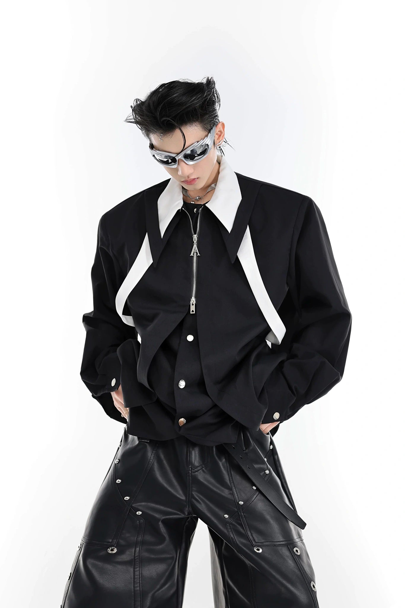Unisex Contrast Panel Tie Shirt | Relaxed Cotton - Black