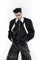 Unisex Contrast Panel Tie Shirt | Relaxed Cotton - Black