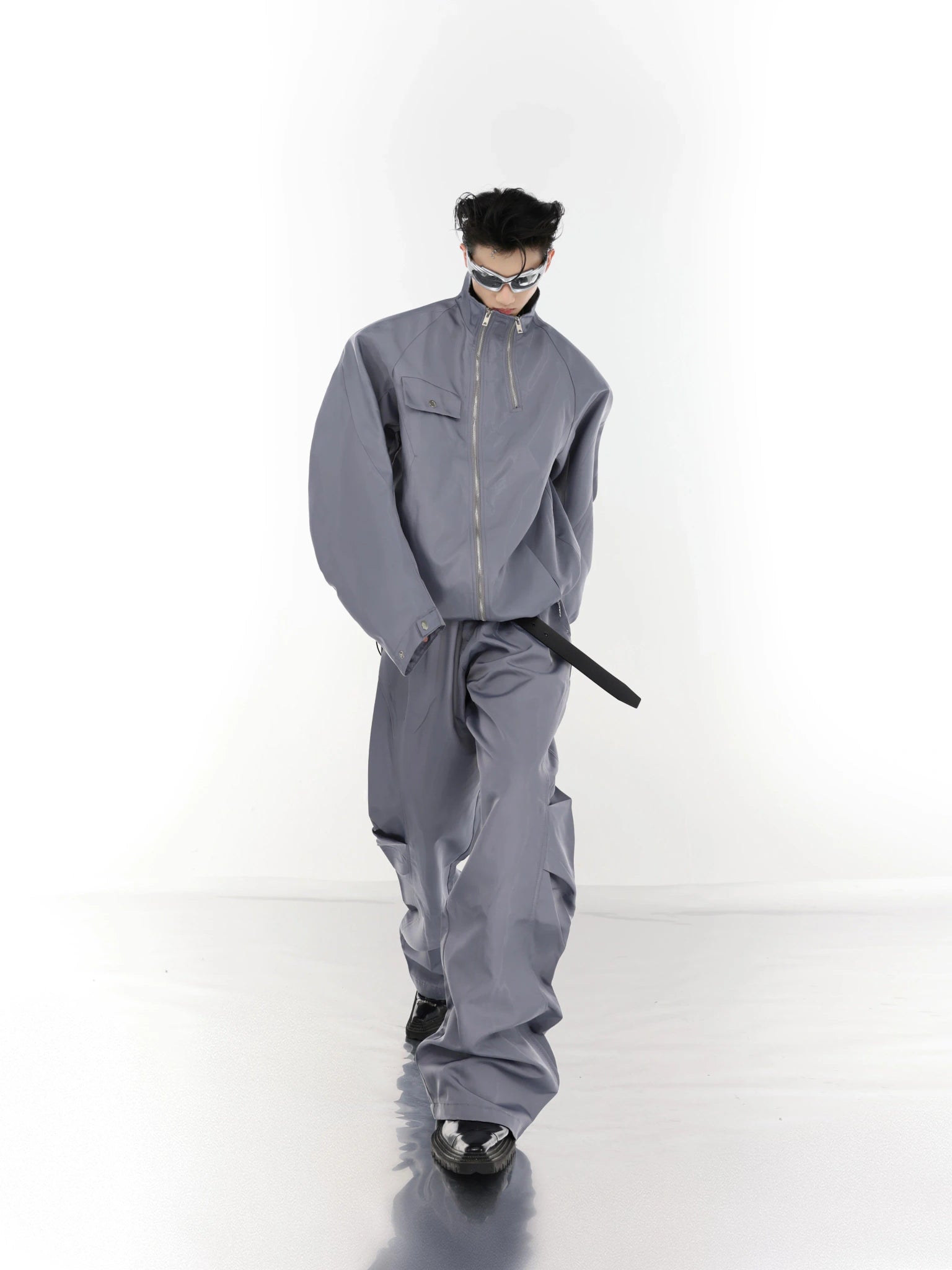 Asymmetric Pleated Utility Jacket Set | Blue Gray - main image 2