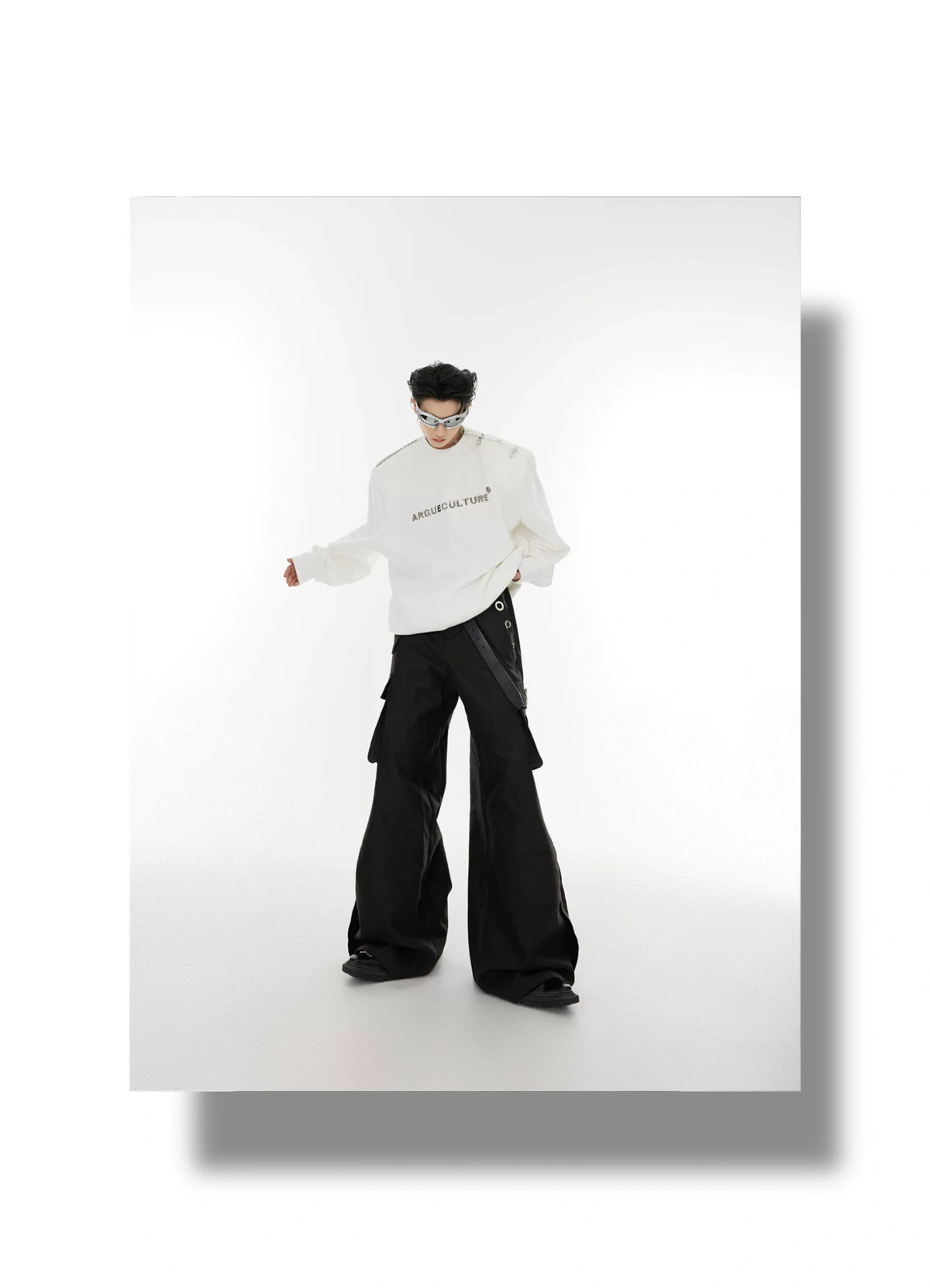 Asymmetric Metal-Buckle Long-Sleeve Top | Loose Fit - description image 3