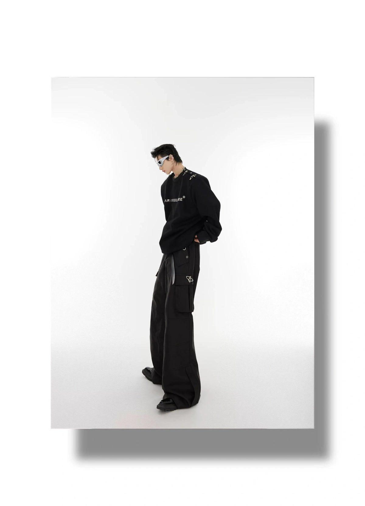 Asymmetric Metal-Buckle Long-Sleeve Top | Loose Fit - description image 10