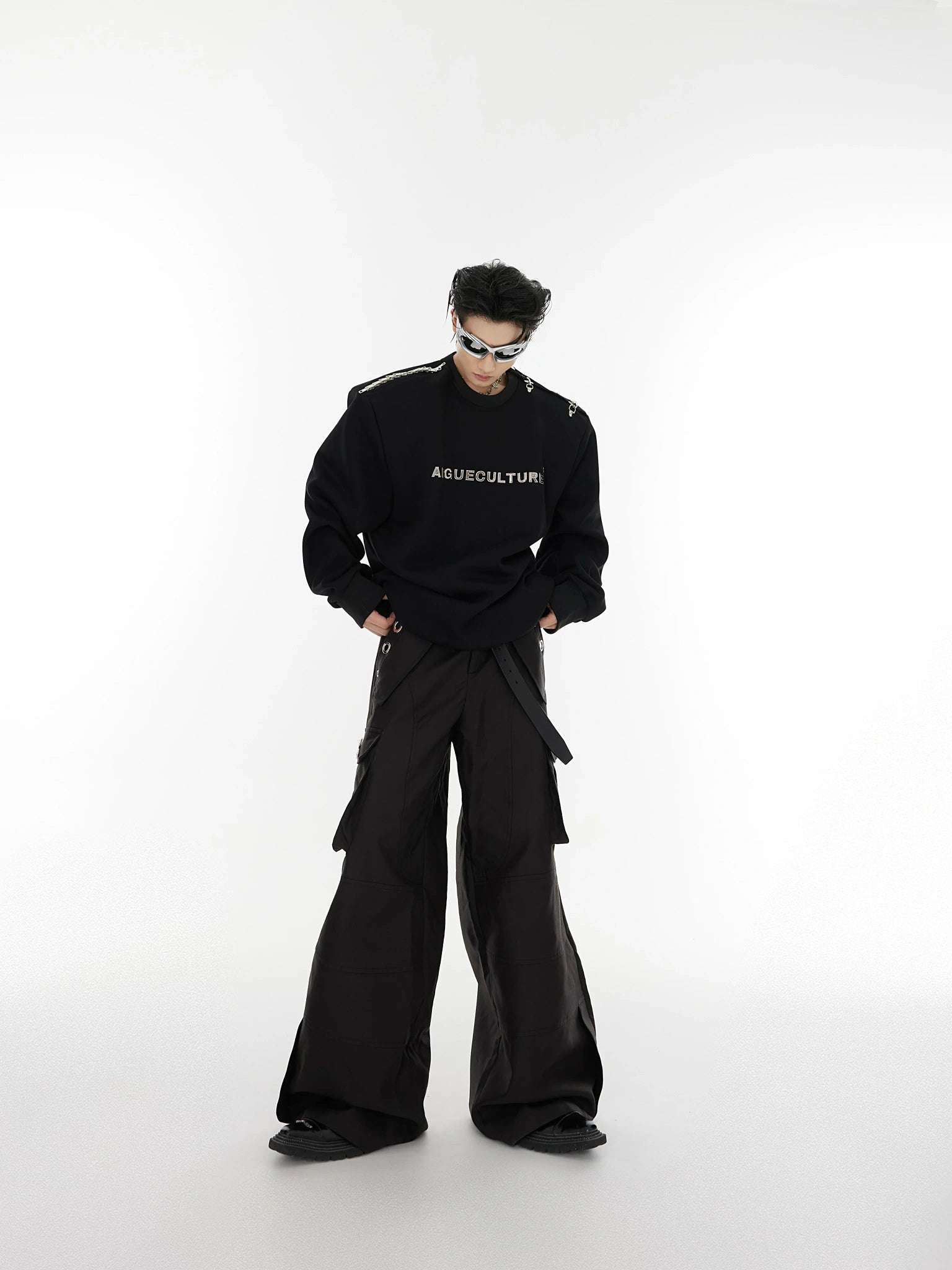 Asymmetric Metal-Buckle Long-Sleeve Top | Loose Fit - main image 4