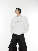 Asymmetric Metal-Buckle Long-Sleeve Top | Loose Fit - White