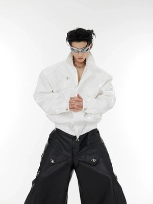 Asymmetrical Short Jacket with Metal Detail | Streetwear - White
