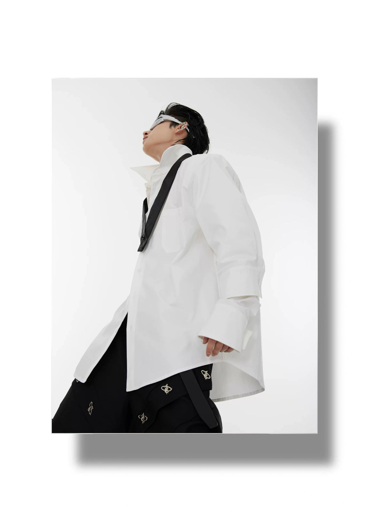 Relaxed Double-Cuff Shirt with Detachable Satin Tie - description image 9