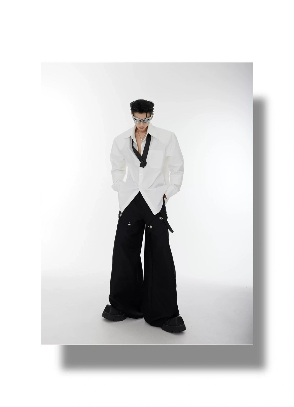 Relaxed Double-Cuff Shirt with Detachable Satin Tie - description image 11