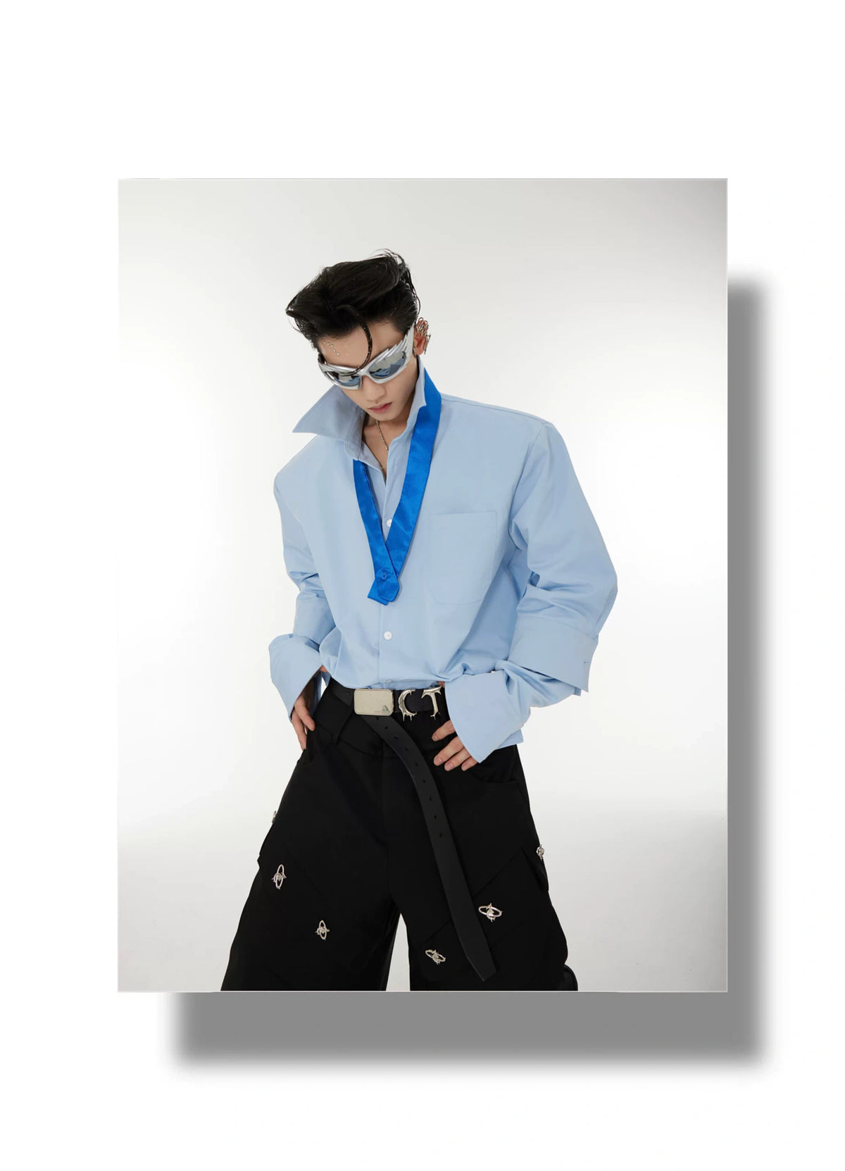 Relaxed Double-Cuff Shirt with Detachable Satin Tie - description image 12