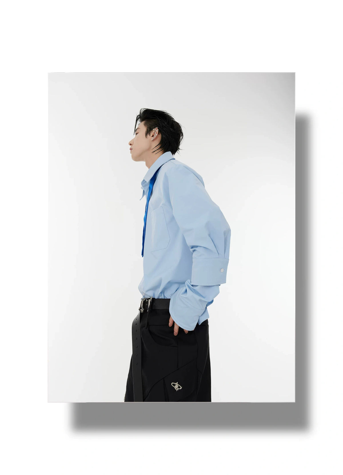 Relaxed Double-Cuff Shirt with Detachable Satin Tie - description image 13