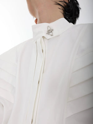 Pleated Stand-Collar Shirt in Black & White | Relaxed Fit - main image 5