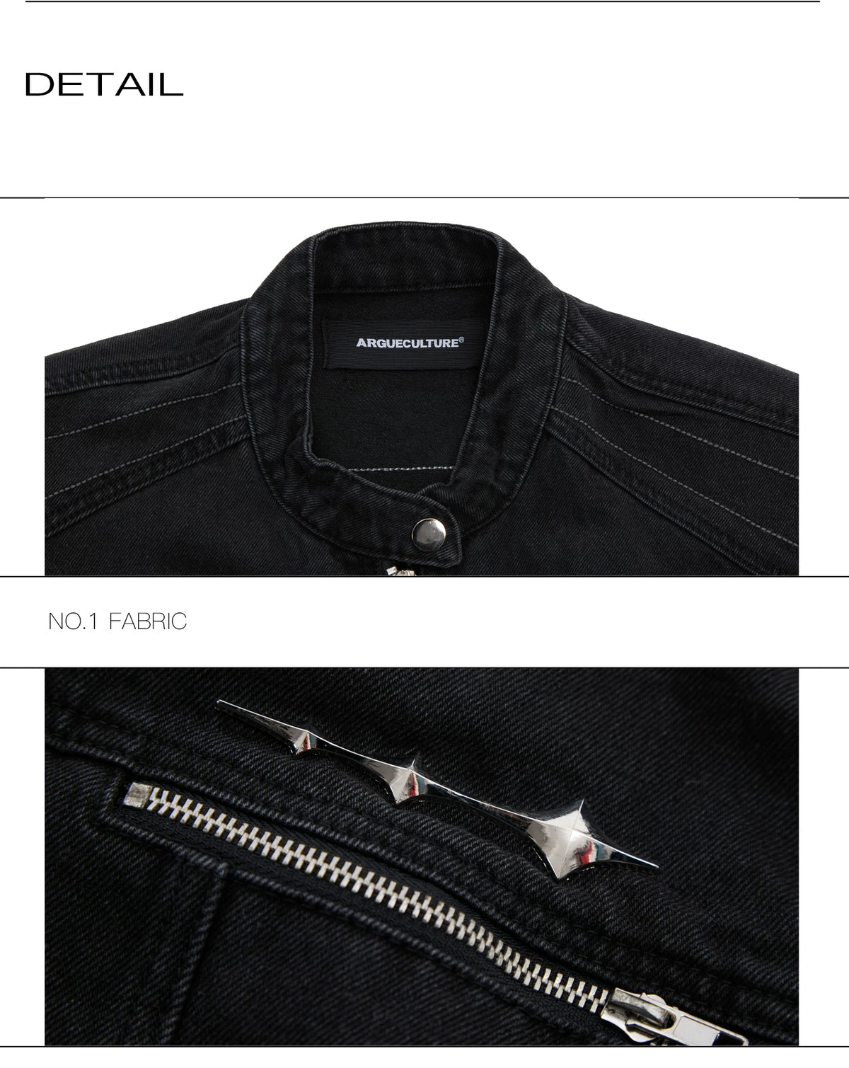 Washed Cropped Denim Jacket with Metal Details | Black & Blue - description image 16