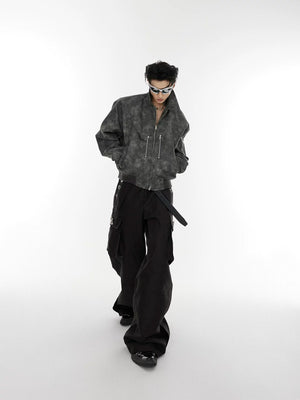 Gradient Polka Dot Cropped Jacket with Metal Zipper - main image 3