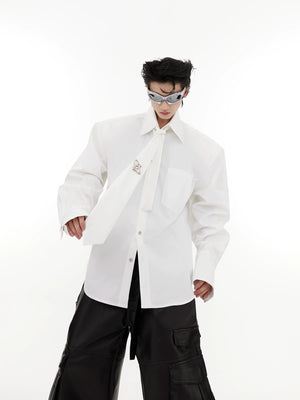 Tie-Detail Cotton Shoulder-Pad Shirt | Black or White - main image 2