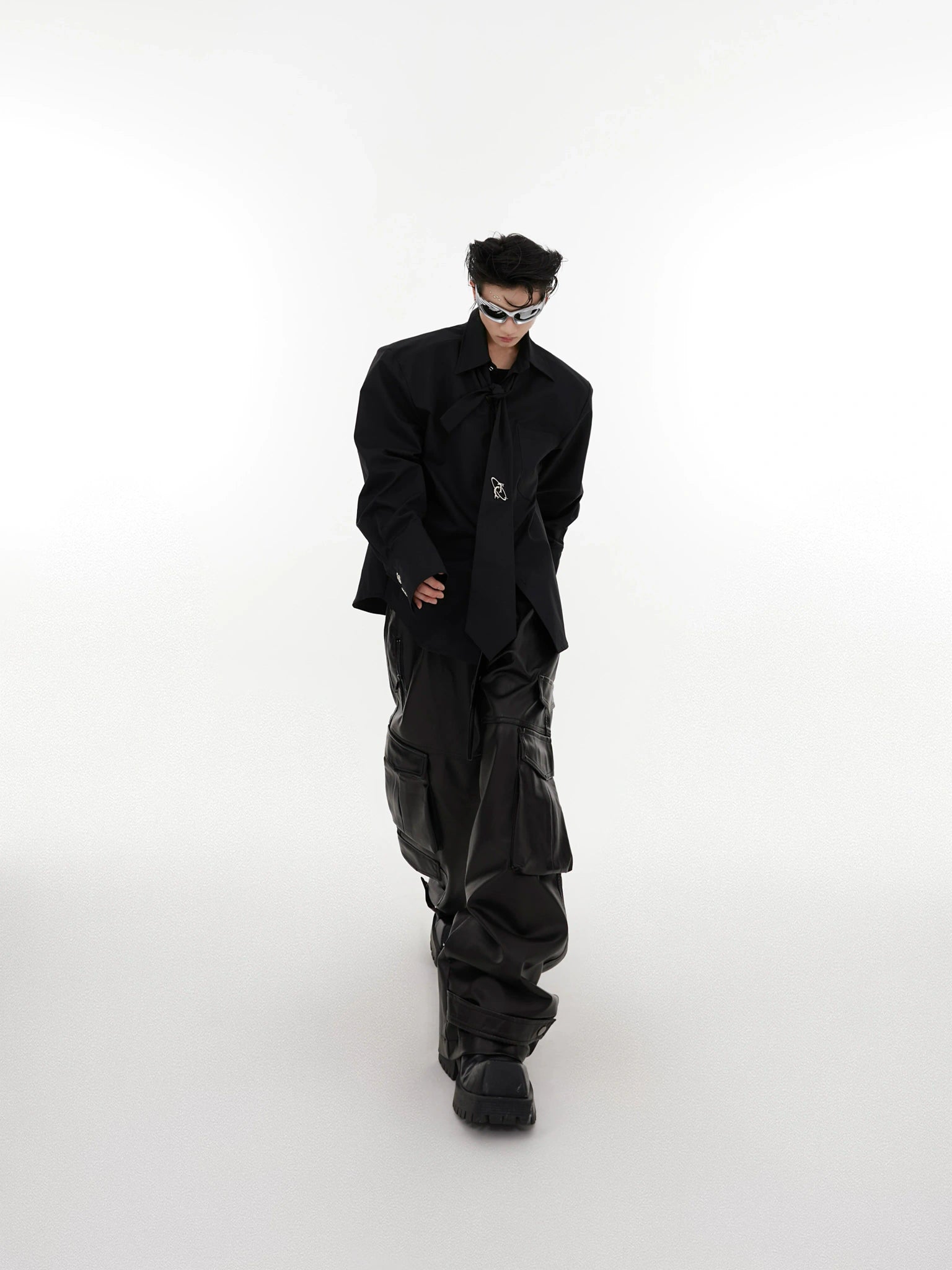 Tie-Detail Cotton Shoulder-Pad Shirt | Black or White - main image 3