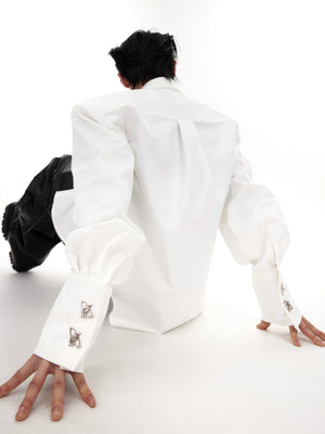 Tie-Detail Cotton Shoulder-Pad Shirt | Black or White - main image 4