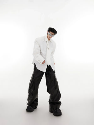 Tie-Detail Cotton Shoulder-Pad Shirt | Black or White - main image 5