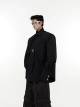 Tie-Detail Cotton Shoulder-Pad Shirt | Black or White - Black