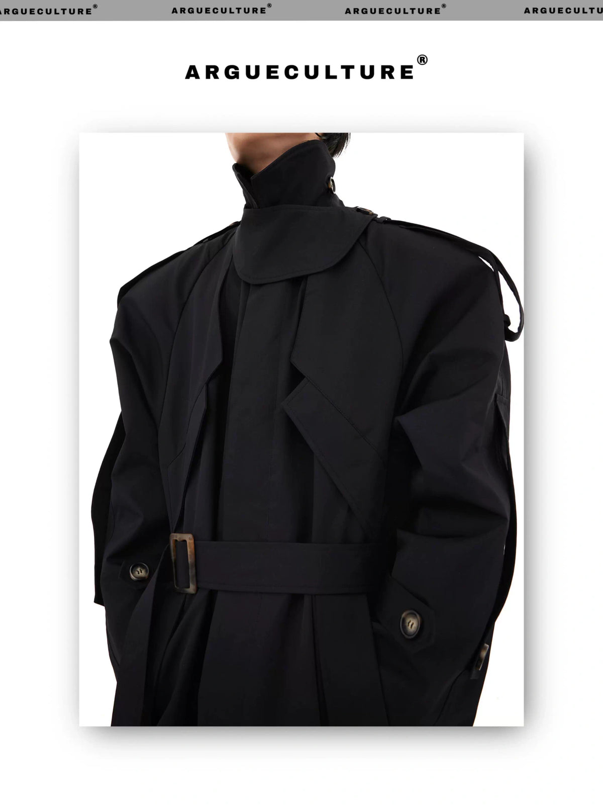 Deconstructed Long Overcoat | Black or Khaki Polyester - description image 3