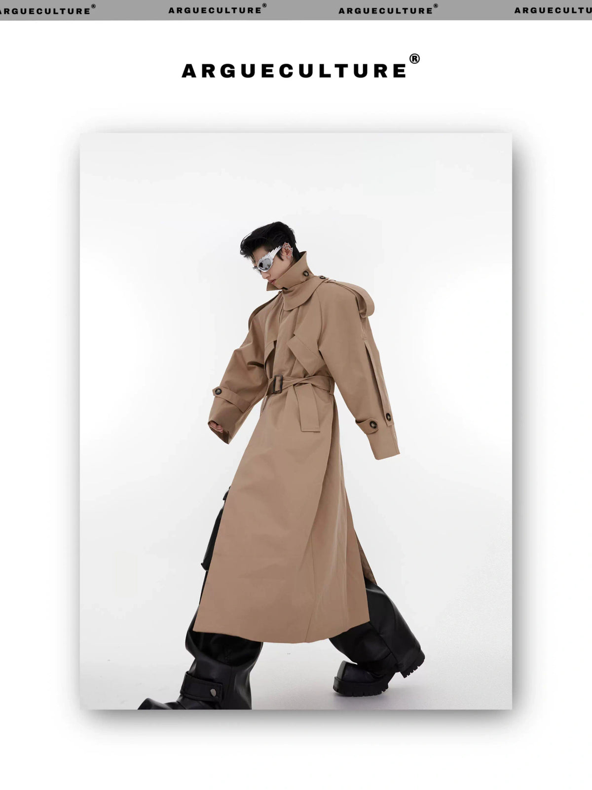 Deconstructed Long Overcoat | Black or Khaki Polyester - description image 8