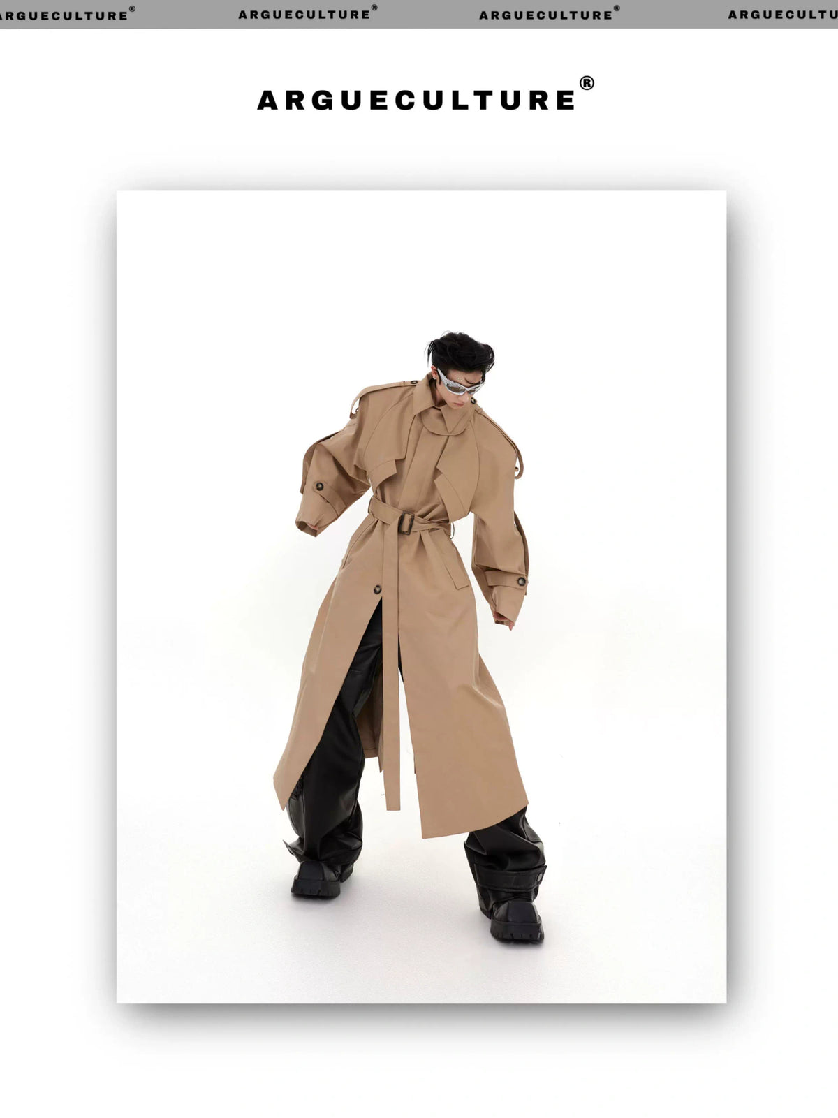 Deconstructed Long Overcoat | Black or Khaki Polyester - description image 12