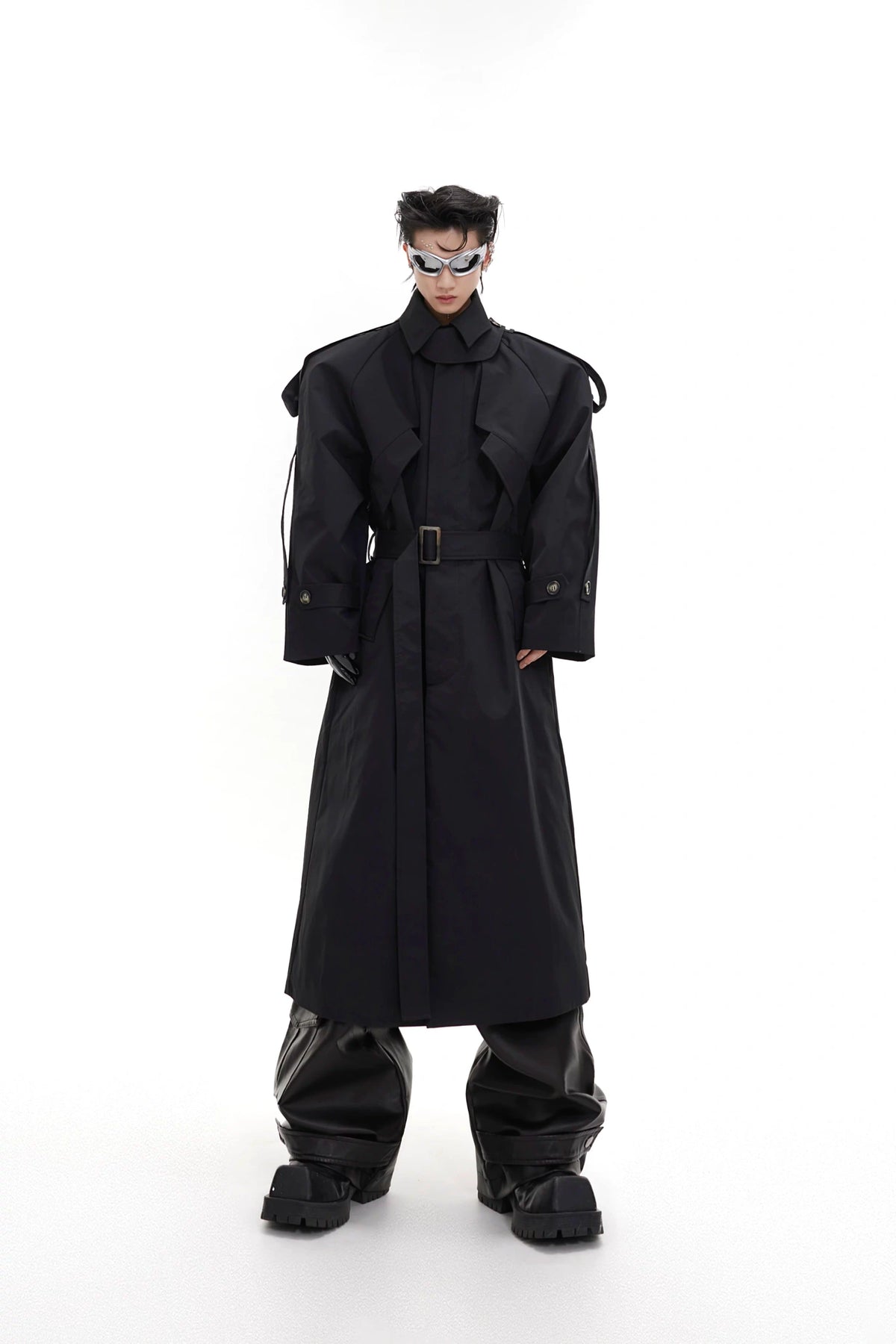 Deconstructed Long Overcoat | Black or Khaki Polyester - Black