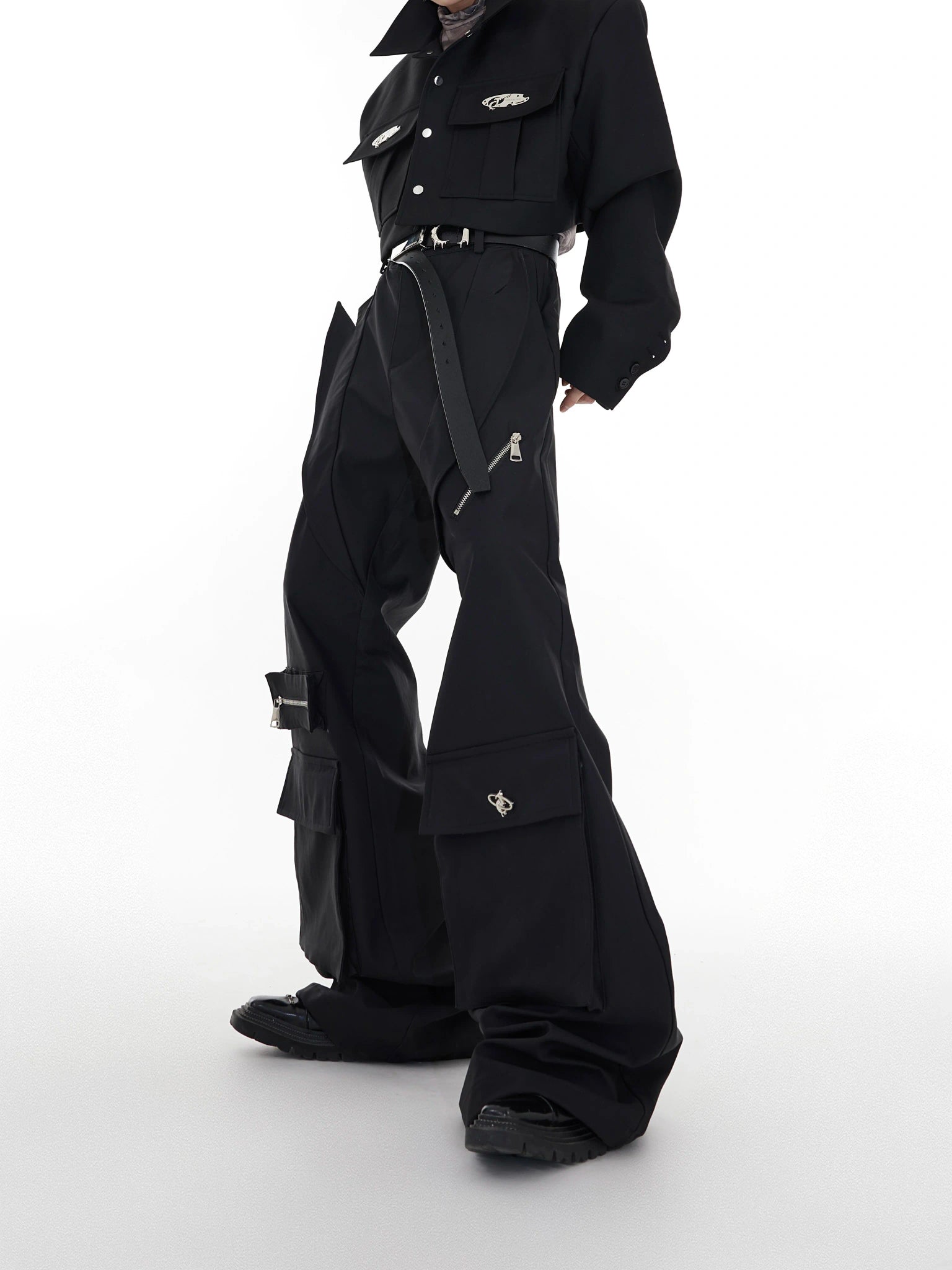 Black High-Waisted Paneled Utility Trousers - main image 1