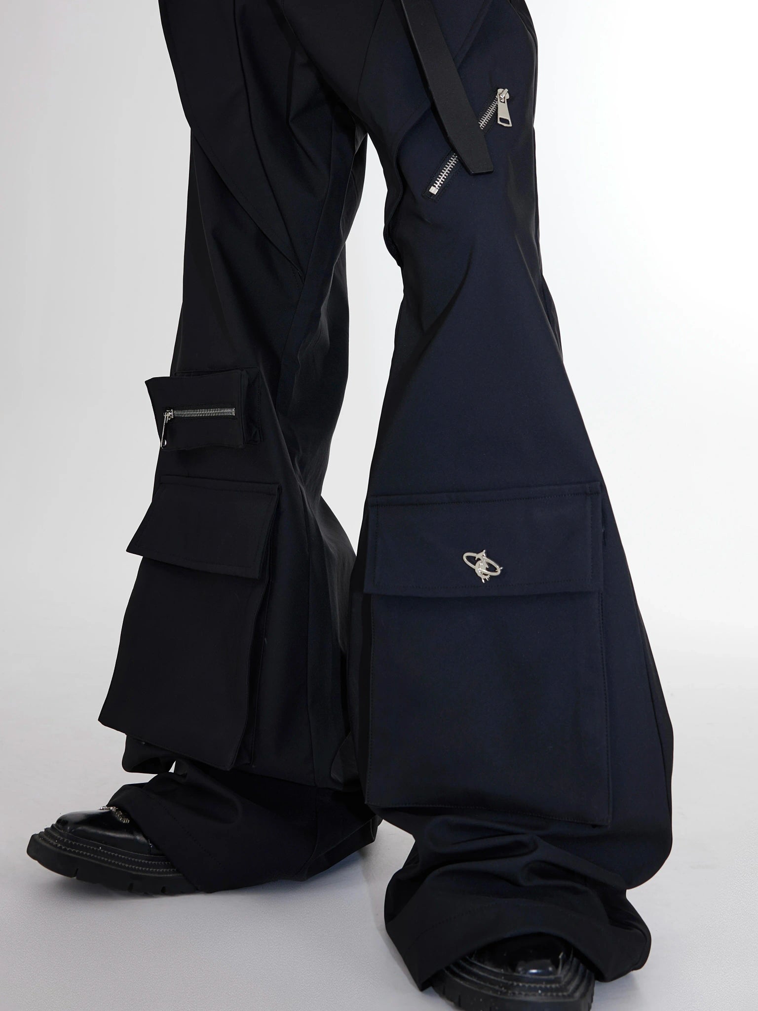 Black High-Waisted Paneled Utility Trousers - main image 2