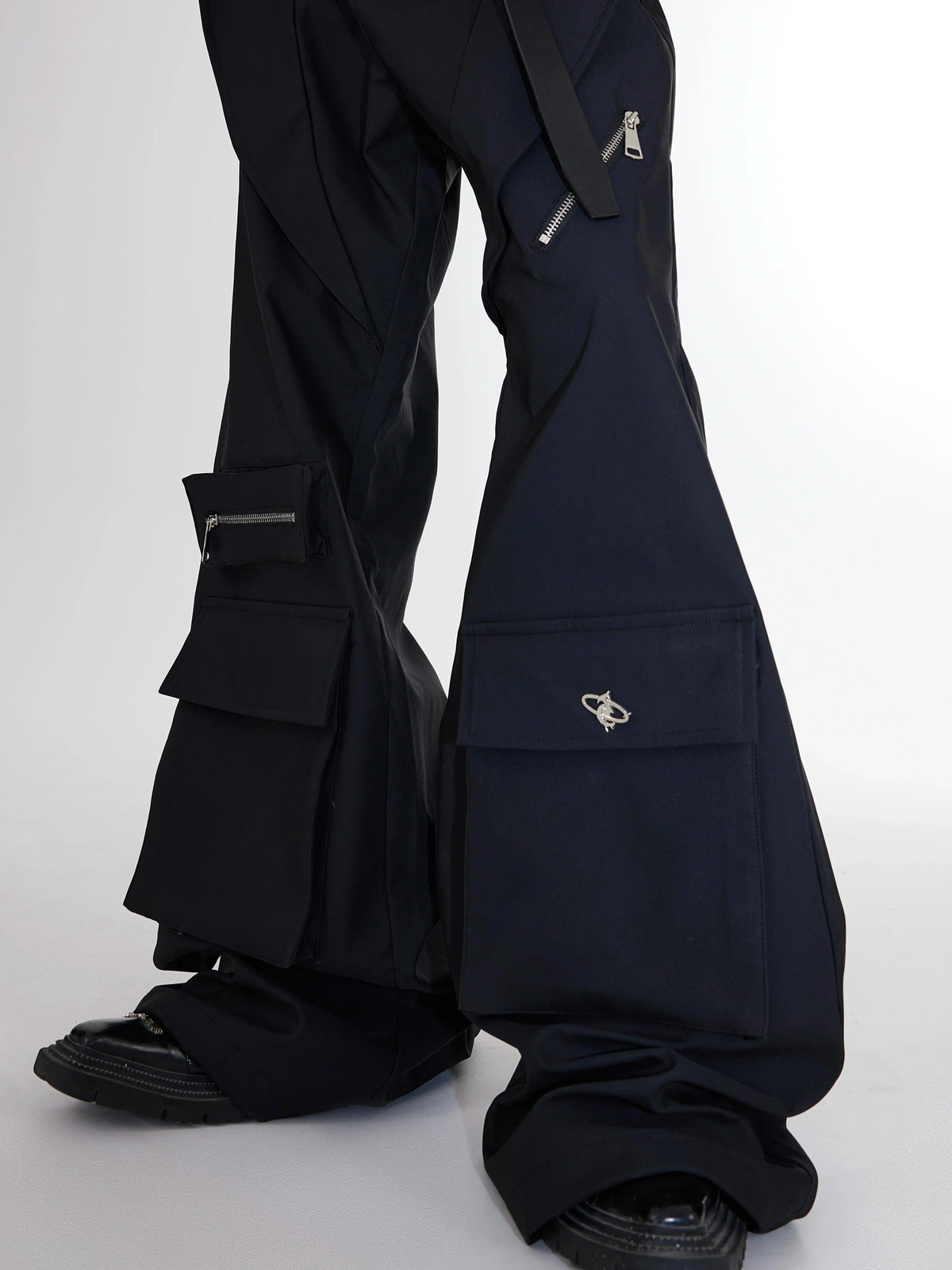 Black High-Waisted Paneled Utility Trousers - main image 2