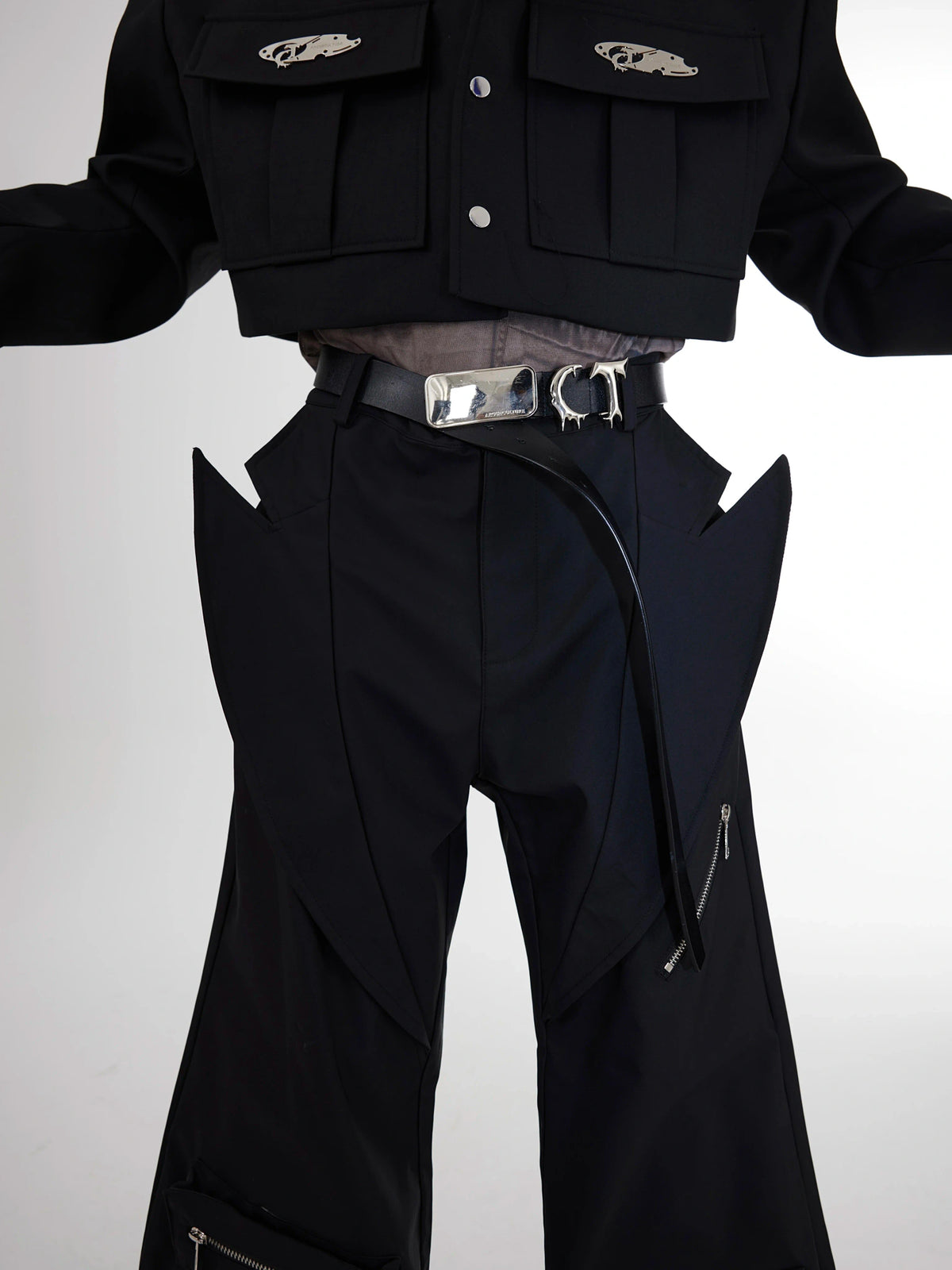 Black High-Waisted Paneled Utility Trousers - main image 4