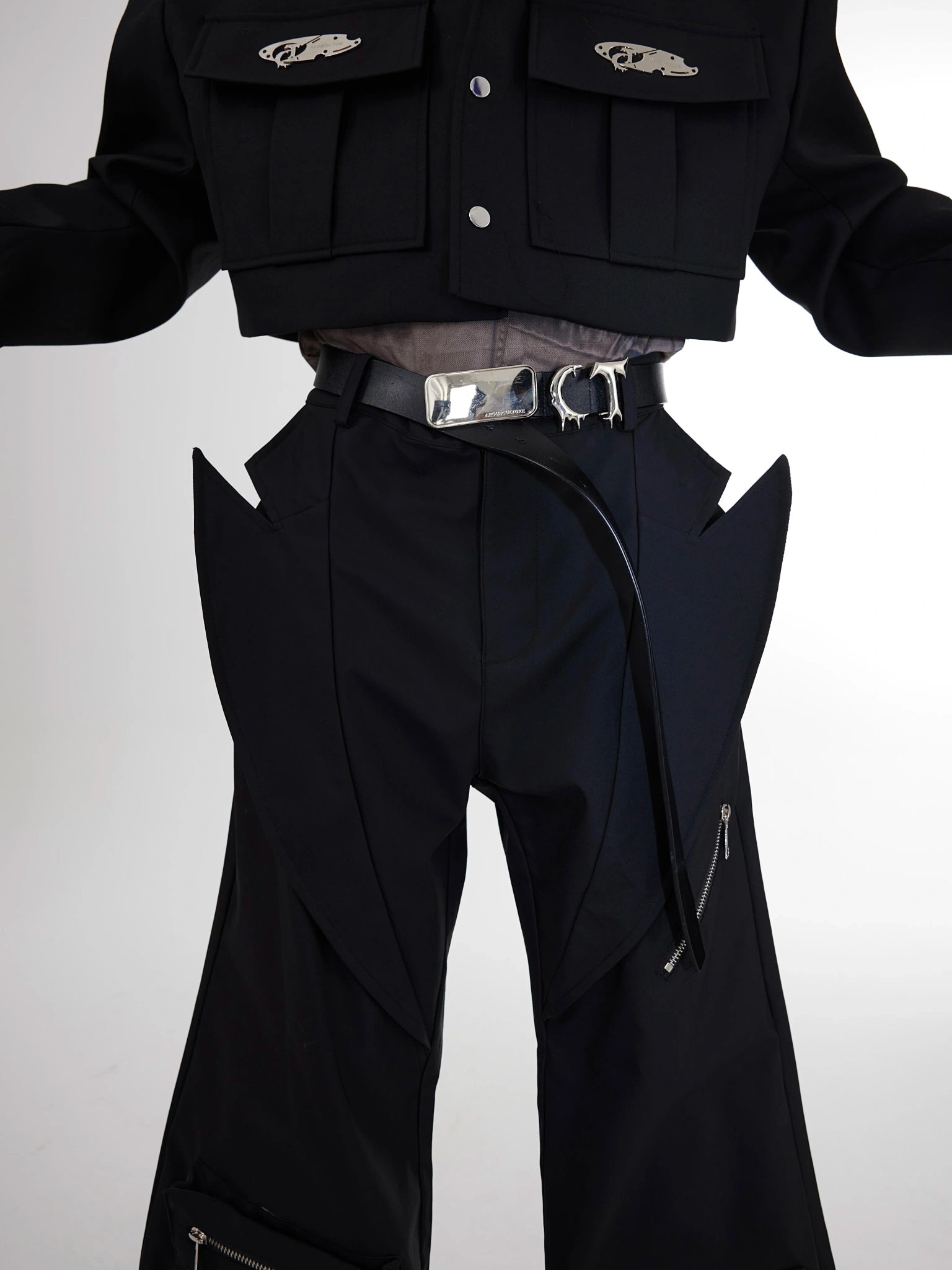 Black High-Waisted Paneled Utility Trousers - main image 4