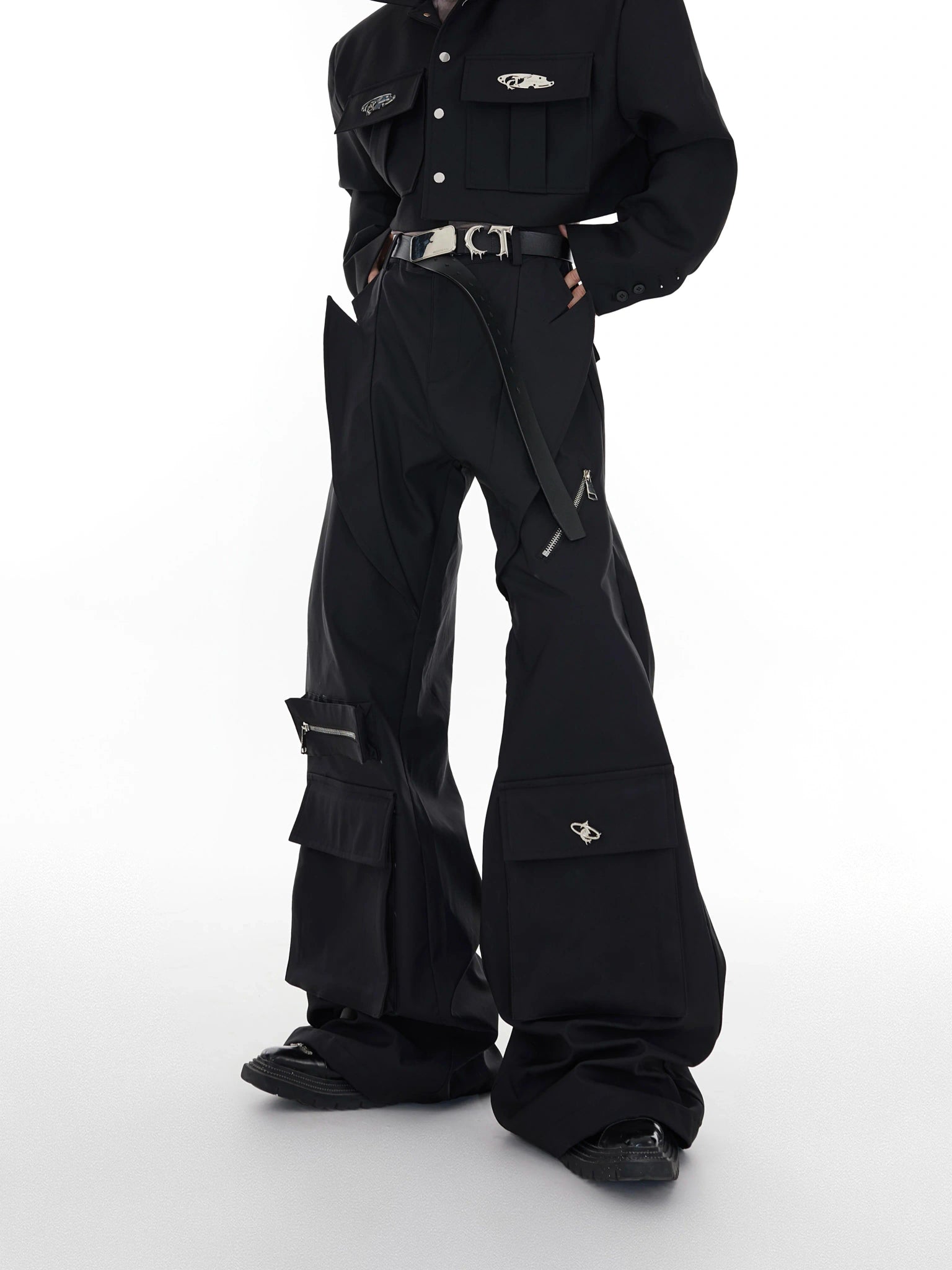 Black High-Waisted Paneled Utility Trousers - main image 5