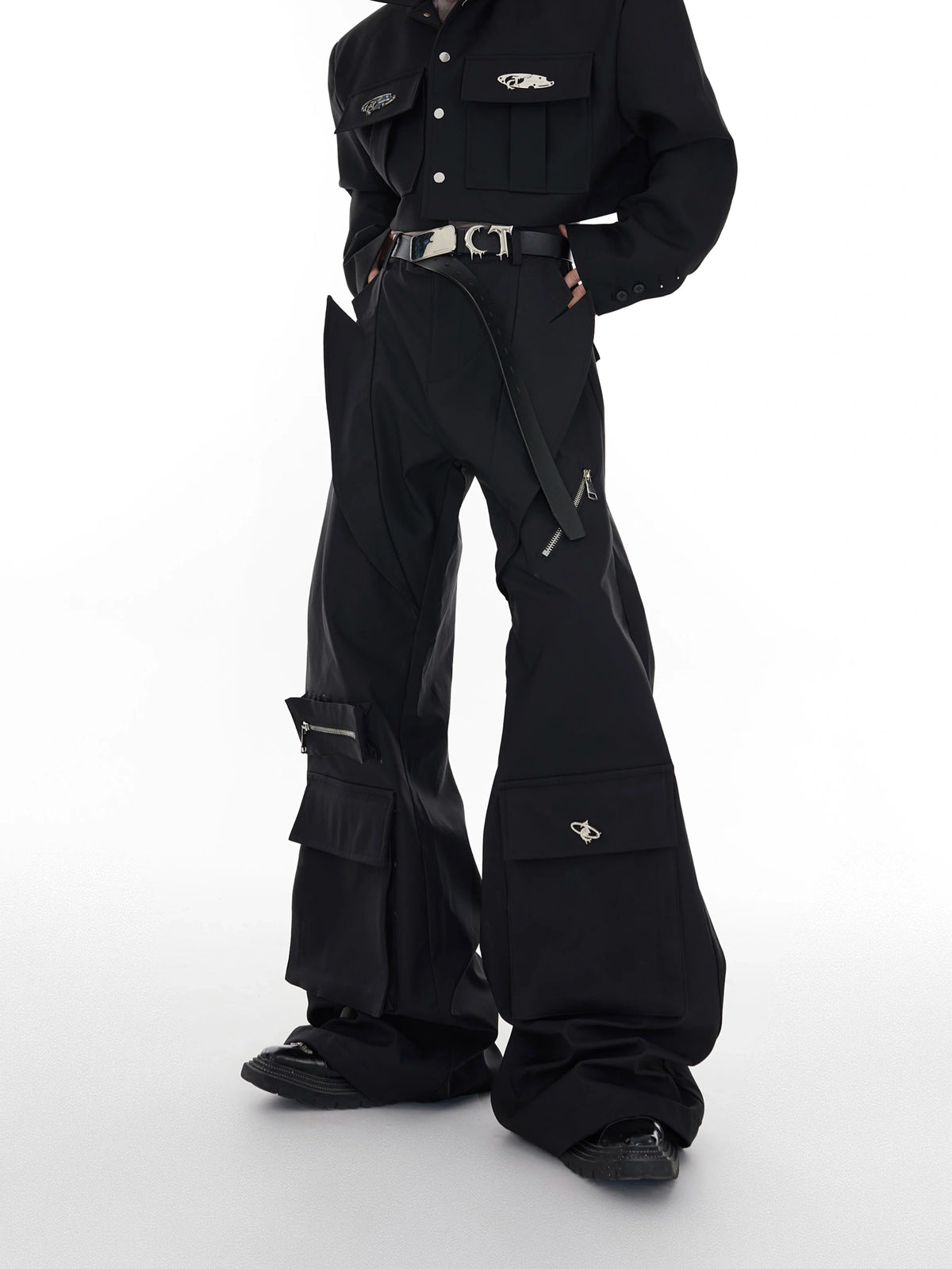 Black High-Waisted Paneled Utility Trousers - main image 5