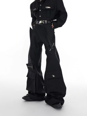 Black High-Waisted Paneled Utility Trousers - main image 5