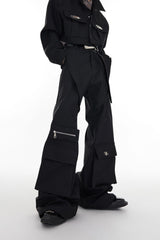 Black High-Waisted Paneled Utility Trousers - Black